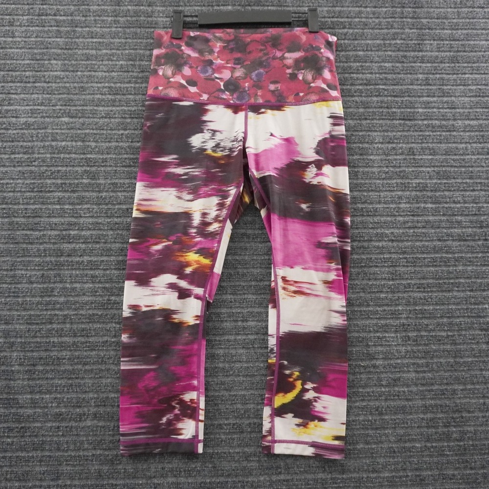 Lululemon Cropped Leggings Womens 10 Pink Abstract High Rise Yoga Pants